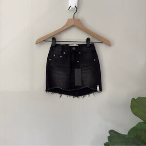 One Teaspoon Girls’ Dark Black Punk Charcoal Wash Denim Mini Skirt 5-Pocket Jean